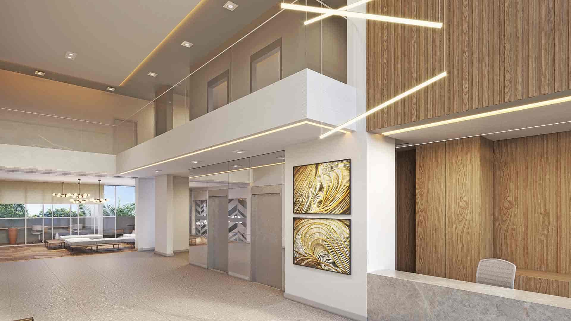 Perspectiva artística do hall.