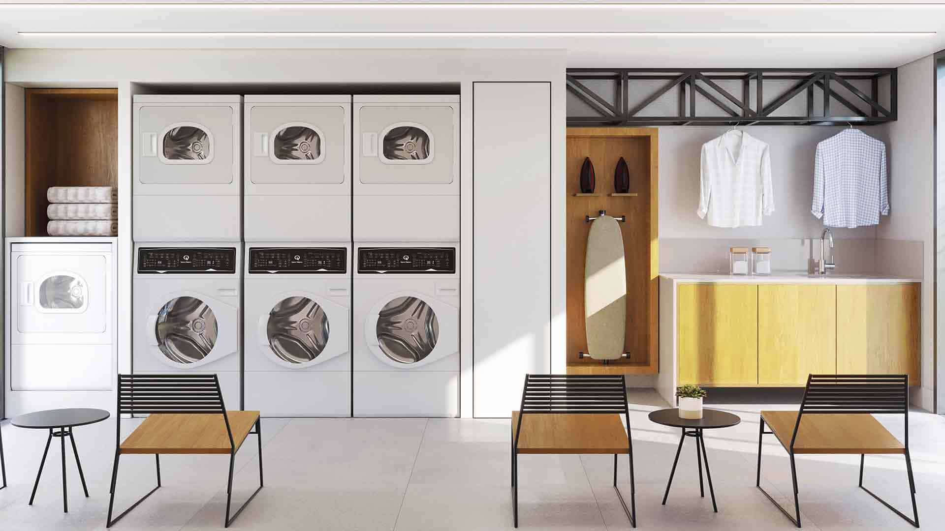 Perspectiva artística da lavanderia coletiva.